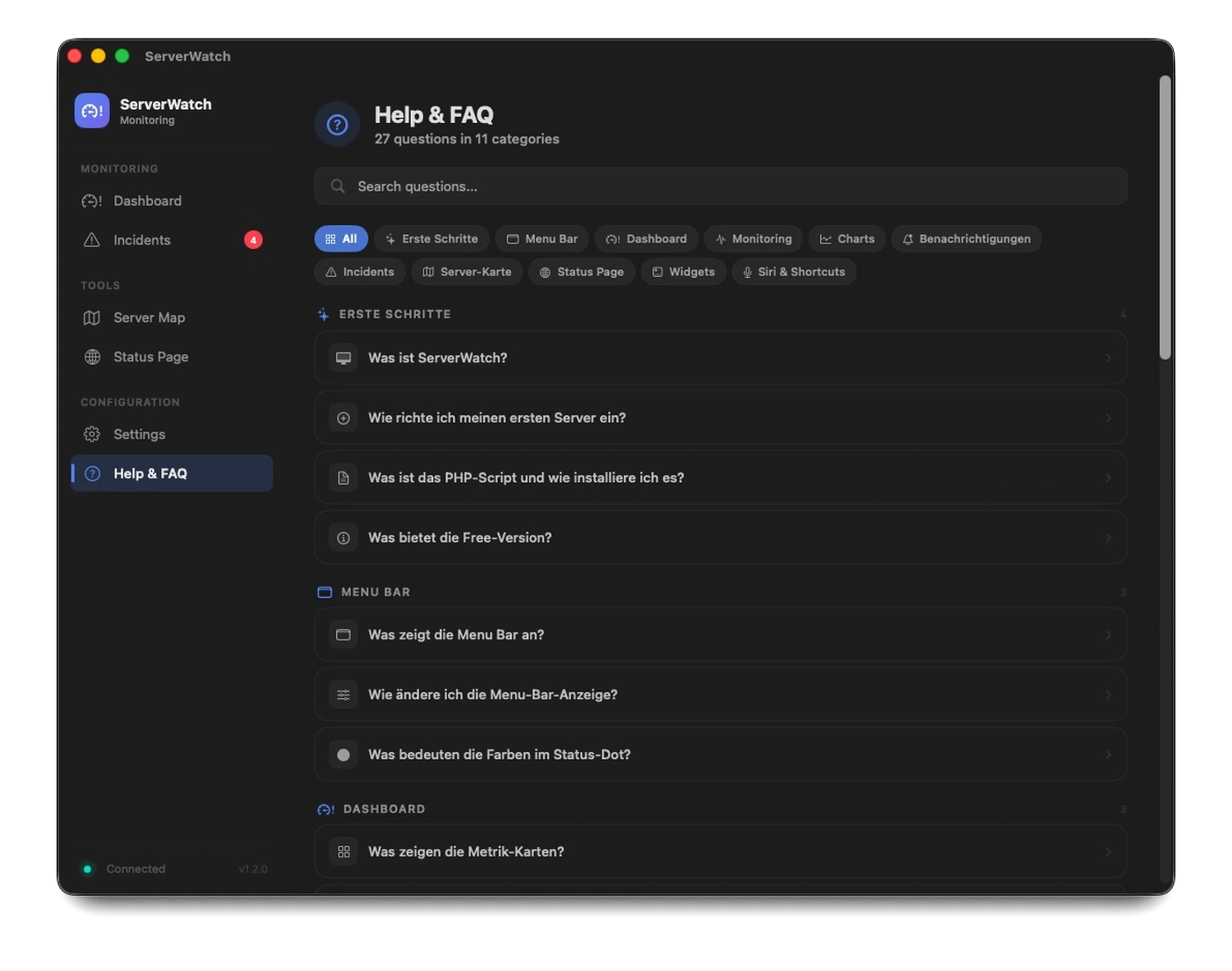 Hilfe und FAQ auf macOS