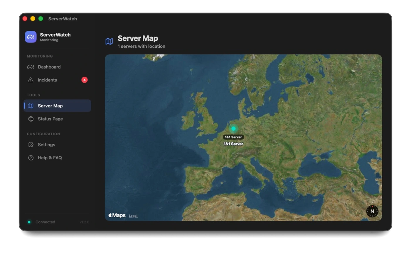 Server-Weltkarte auf macOS