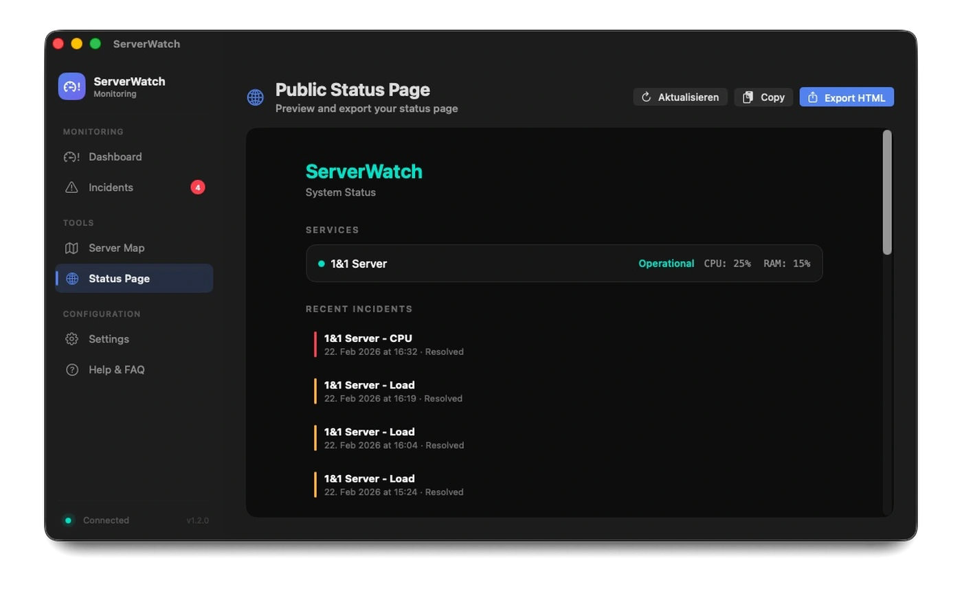 Status-Seite auf macOS